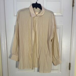 Beige Button-Up Shirt & Shorts set.